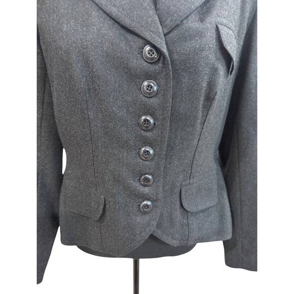 Vintage J. Peterman 100% Wool Blazer Jacket Size 8 Gray Tailored Fit Sustainable - Picture 2 of 8